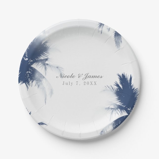 Palm Trees White Glamour Chic Modern Tropical Paper Plate (Front)