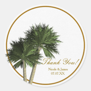 Palm Trees White & Gold Elegant Wedding Stickers