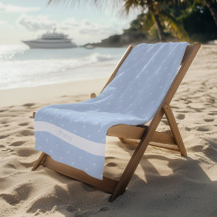 Palm Trees White on Sky Blue Beach Towel