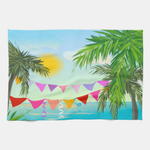 Palm trees with Bunting and Sun dishtowel Kitchen Towel