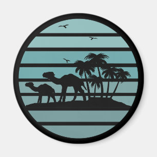 palm trees with camels sunset vintage magnet