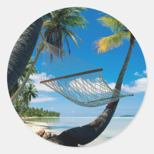 Palm Trees with Hammock Classic Round Sticker