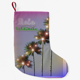 Palm Trees With Lights Mele Kalikimaka Small Christmas Stocking