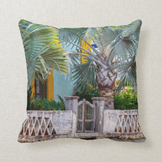 Palm Trees with Rustic Gate |  Mexico Ceramic Cera Throw Pillow