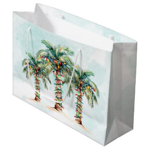 Palm Trees with String Lights Beach Christmas Large Gift Bag
