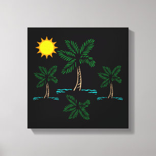 Palm Trees With Sun Canvas Art