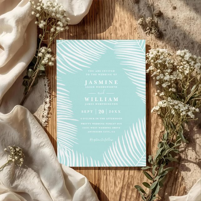Palm Tropical Beach Elegant Chic QR Code Wedding Invitation (Creator Uploaded)
