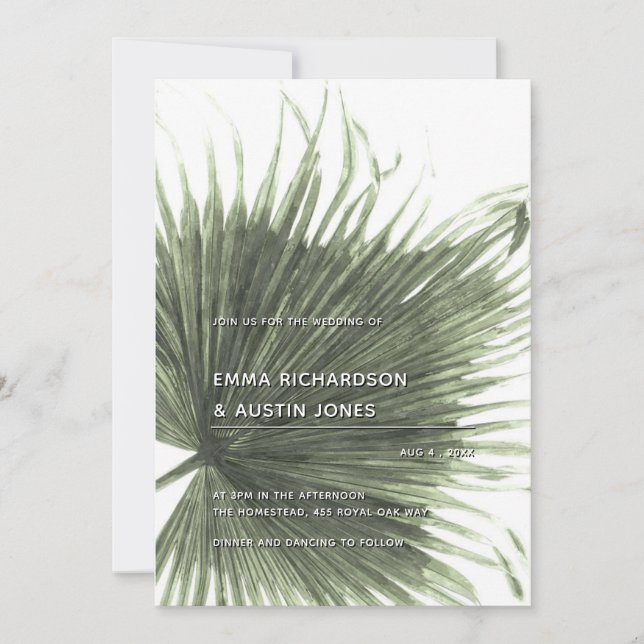 Palm Tropical Botanical Leaf Faire-part de mariage (Devant)