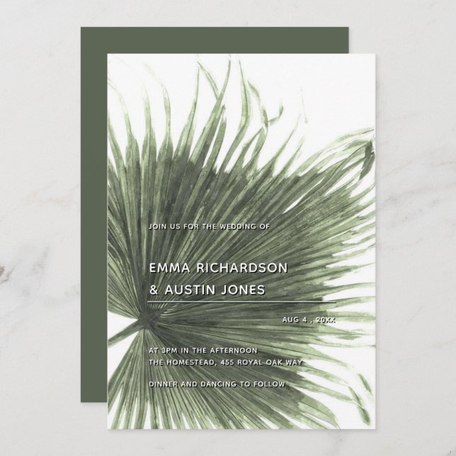 Palm Tropical Botanical Leaf Wedding Invitation (Front/Back)