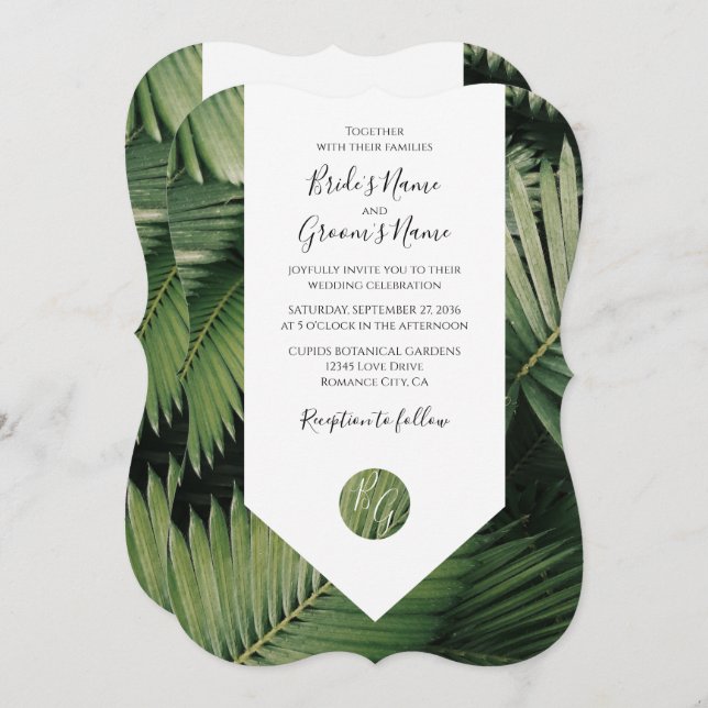 Palm Tropical Feuille Verdure Mariage Invitations (Devant / Derrière)