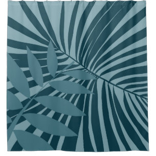 palm & tropical leaf abstract in blue green grey
