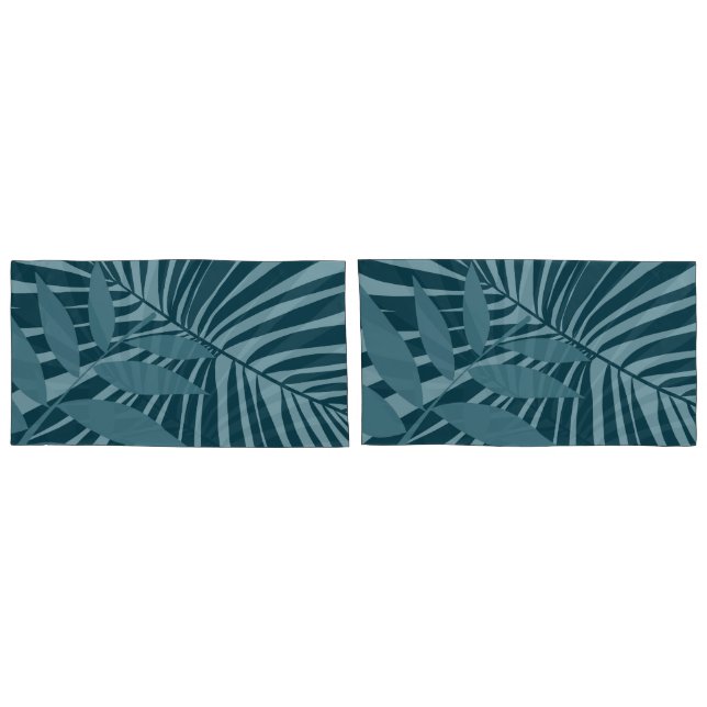 palm & tropical leaf abstract in blue green grey pillowcase (Back-Set)