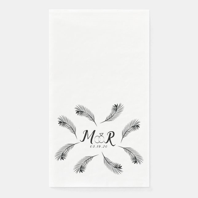 Palm Tropical Leaf Ring Wedding Logo  Napkin (Front)