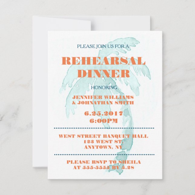 Palm Typography Rehearsal Dinner Invitations (Front)