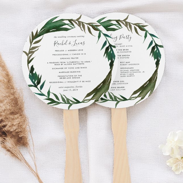 Palm Wreath Wedding Program Hand Fan (Creator Uploaded)