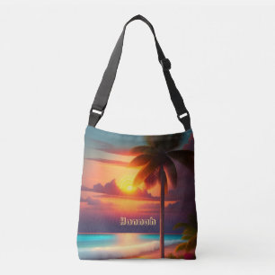 Palme am Strand bei Sonnenuntergang Crossbody Bag