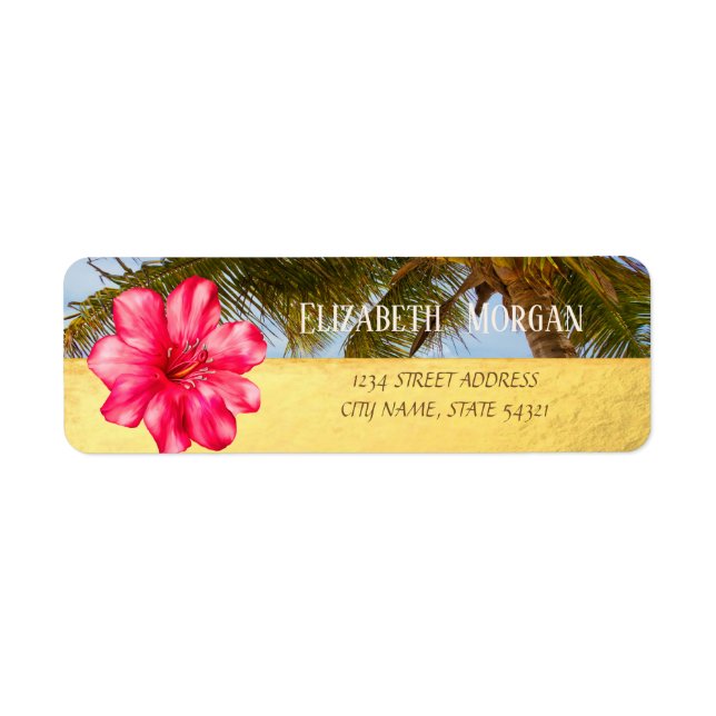 Palme cool, Hibiskus, Étiquette de adresse d'or (Devant)