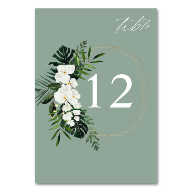 Palme tropicale et blanc Numéro de table florale - (Par défaut)