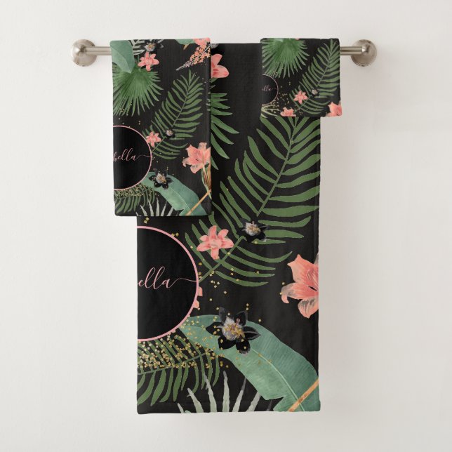 Palme tropicale Feuille rose Floral Monogramme noi (En situation)