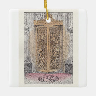 Palmer House Golden Peacock Doors Ceramic Ornament