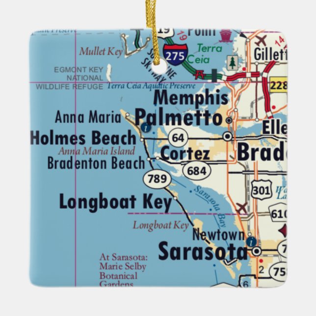 Palmetto Florida Map Ceramic Ornament (Front)