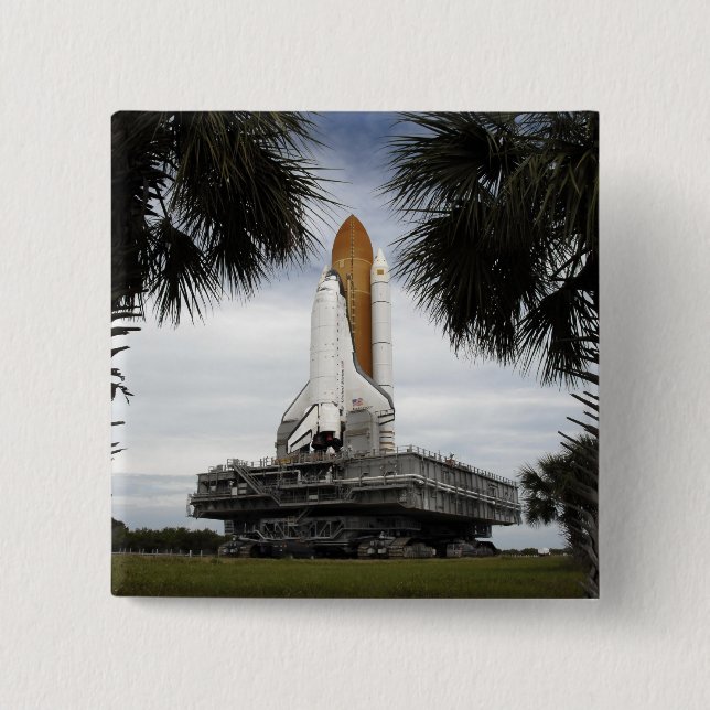 Palmetto trees frame space shuttle Endeavour 2 Inch Square Button (Front)
