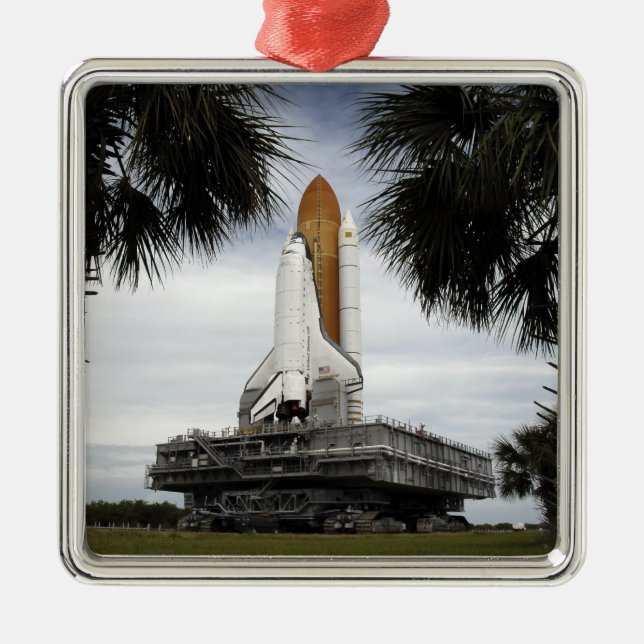 Palmetto trees frame space shuttle Endeavour Metal Ornament (Front)