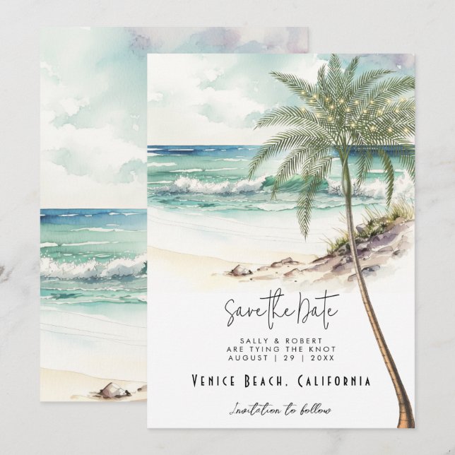 Palmier de plage tropical enregistrer la carte de  (Devant / Derrière)