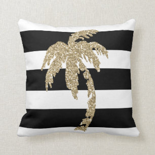 Palmier d'or sur le coussin noir et blanc de