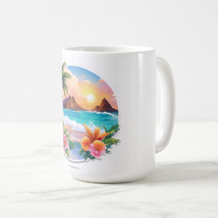 Palmier majestueux et coucher de soleil en Mug
