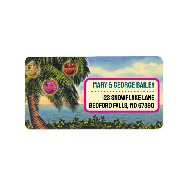 Palmier tropical + Étiquette de adresse de Noël de (Devant)