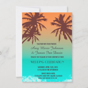 Palmiers bleu océan plage mariage invitations plag