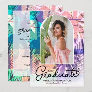 Palmiers colorés Photo Graduation Party Invitation