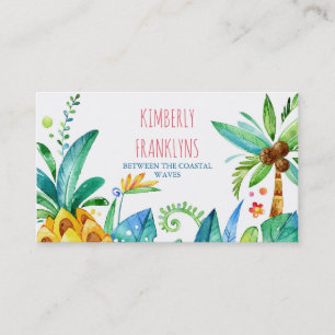palmiers de plage et cartes de visite d'ananas