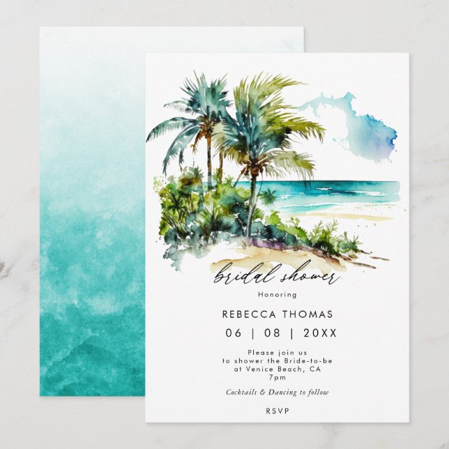 palmiers de plage tropicale invitation à la douche (Devant / Derrière)