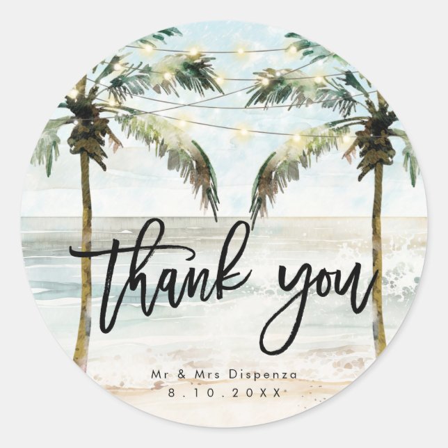 Palmiers de plage tropicaux merci sticker (Devant)
