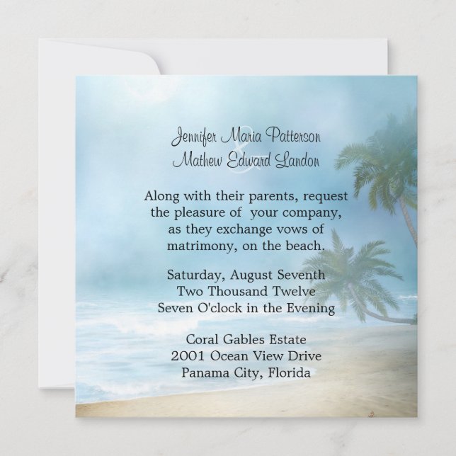 Palmiers Ethéal & Plage Mariage Invitation (Devant)