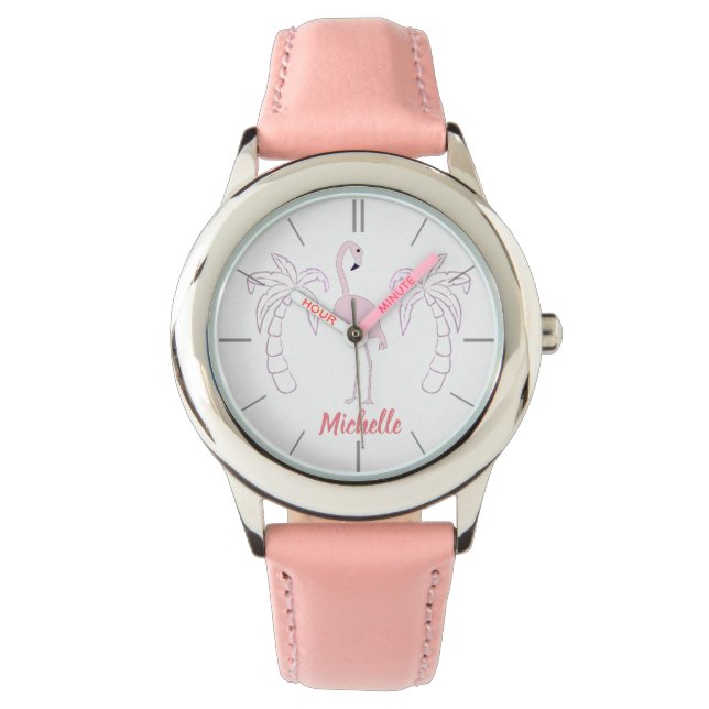 Palmiers Flamants roses roses Montre féminine pers (devant)