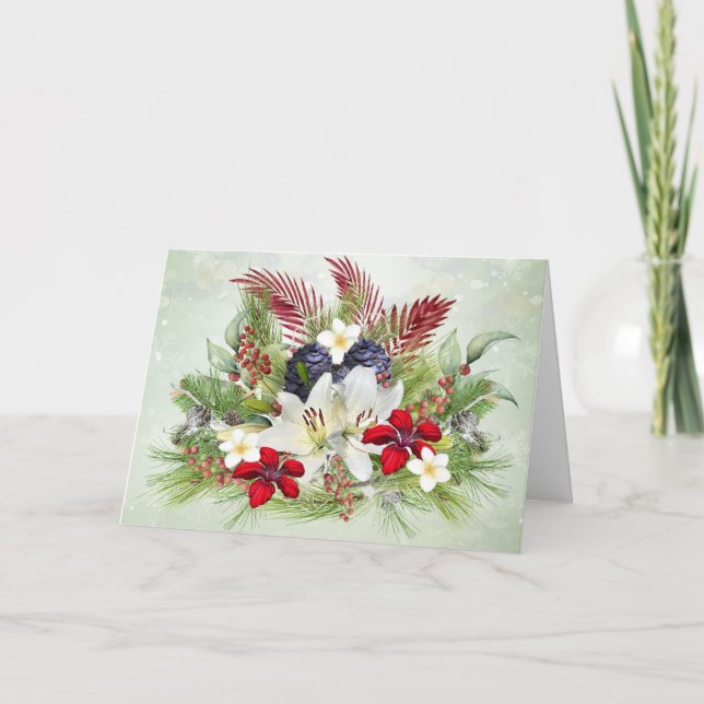Palmiers hawaïens et carte de Noël à fleurs tropic (Devant)