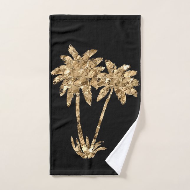 Palmiers métalliques d'or sur le noir (Serviette à main)