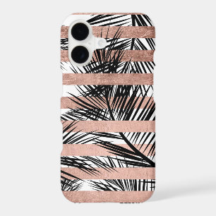 Palmiers noirs tropicaux rayures rose or chic