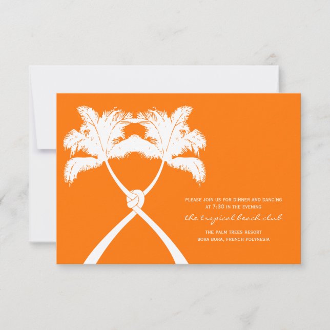 Palmiers noués Carte de réception de mariage tropi (Devant)