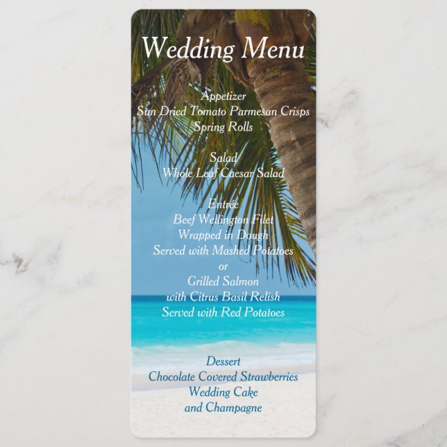 Palmiers Sur Plage Mariage Menu Invitations (Devant)