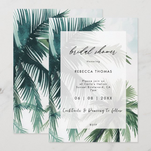 palmiers tropicaux invitation à la douche nuptiale (Devant / Derrière)