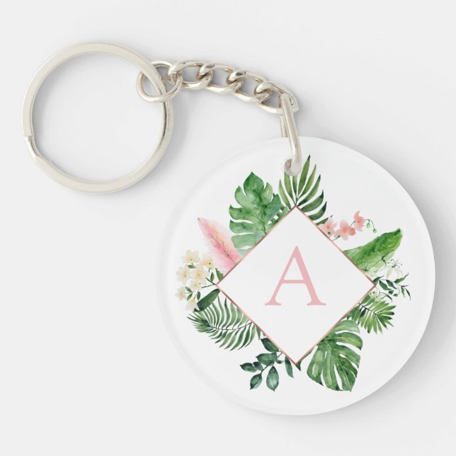 Palmiers tropicaux Mariage rose clair Monogramme (Devant)