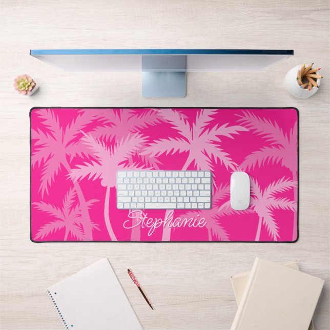 Palmiers tropicaux Modern Pink Ajouter Votre Nom (Bureau 1)