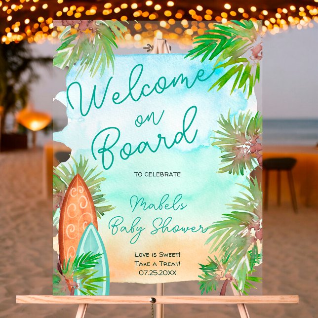 Palmiers tropicaux plage bébé à bord de douche (Tropical palm trees beach baby on board shower acrylic sign)