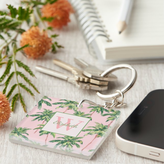 Palmiers tropicaux sur Monogramme rose (Devant Droit)