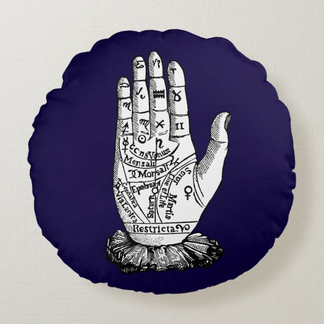 Palmistry Chart, 1885 Round Pillow (Front)