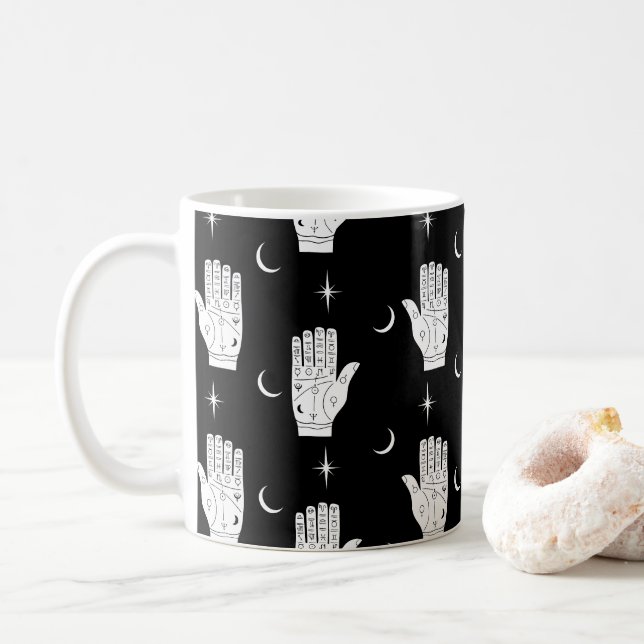 Palmistry Coffee Mug with Fortune Telling Hands (With Donut)